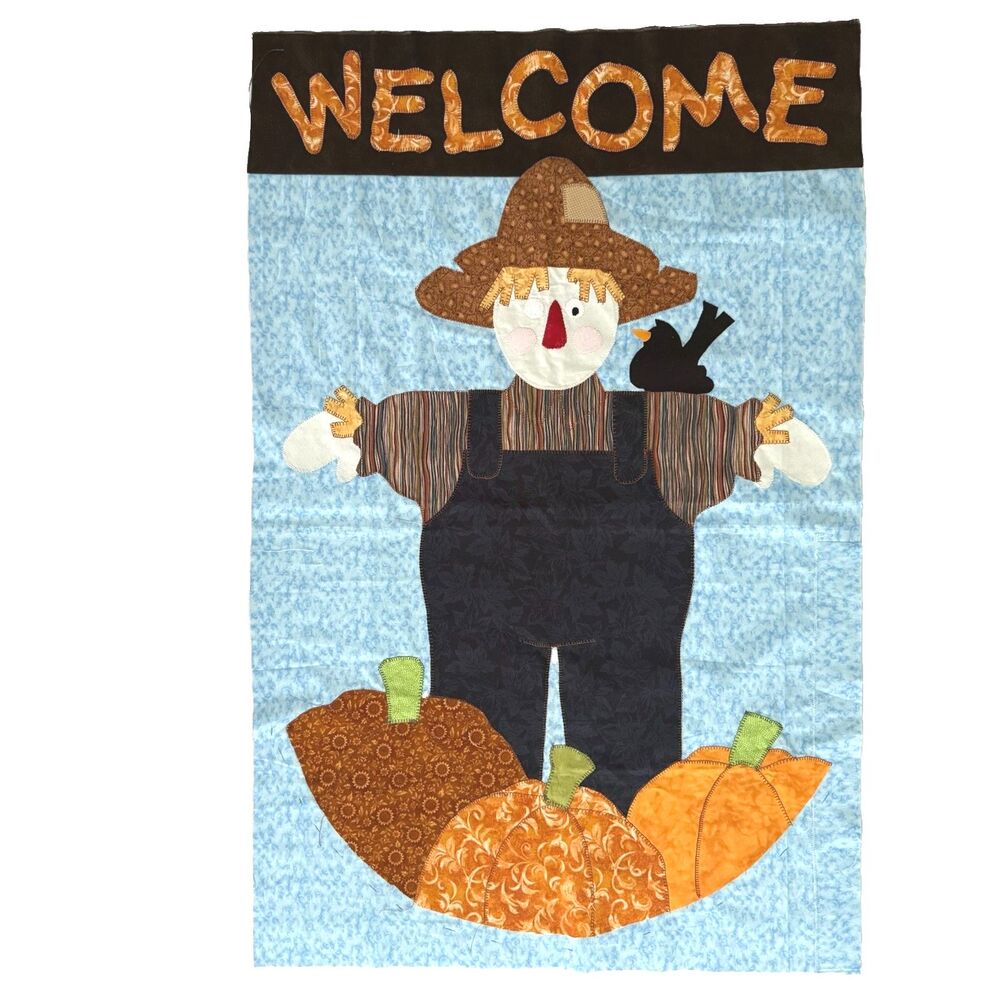 Fall Scarecrow WELCOME Applique Wall Hanging UNFINISHED Rounded Bottom READ
